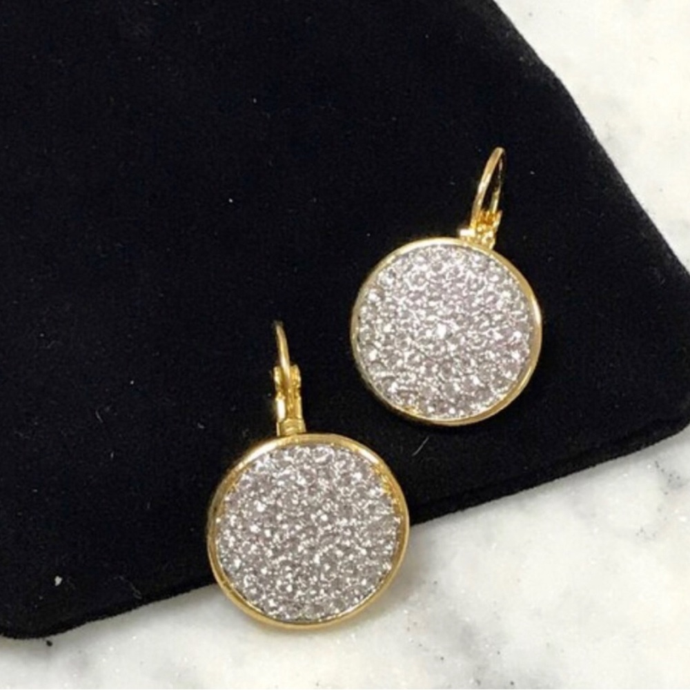 Cubic Zirconia Pavé Disk Euro Wire Earrings-Boutique